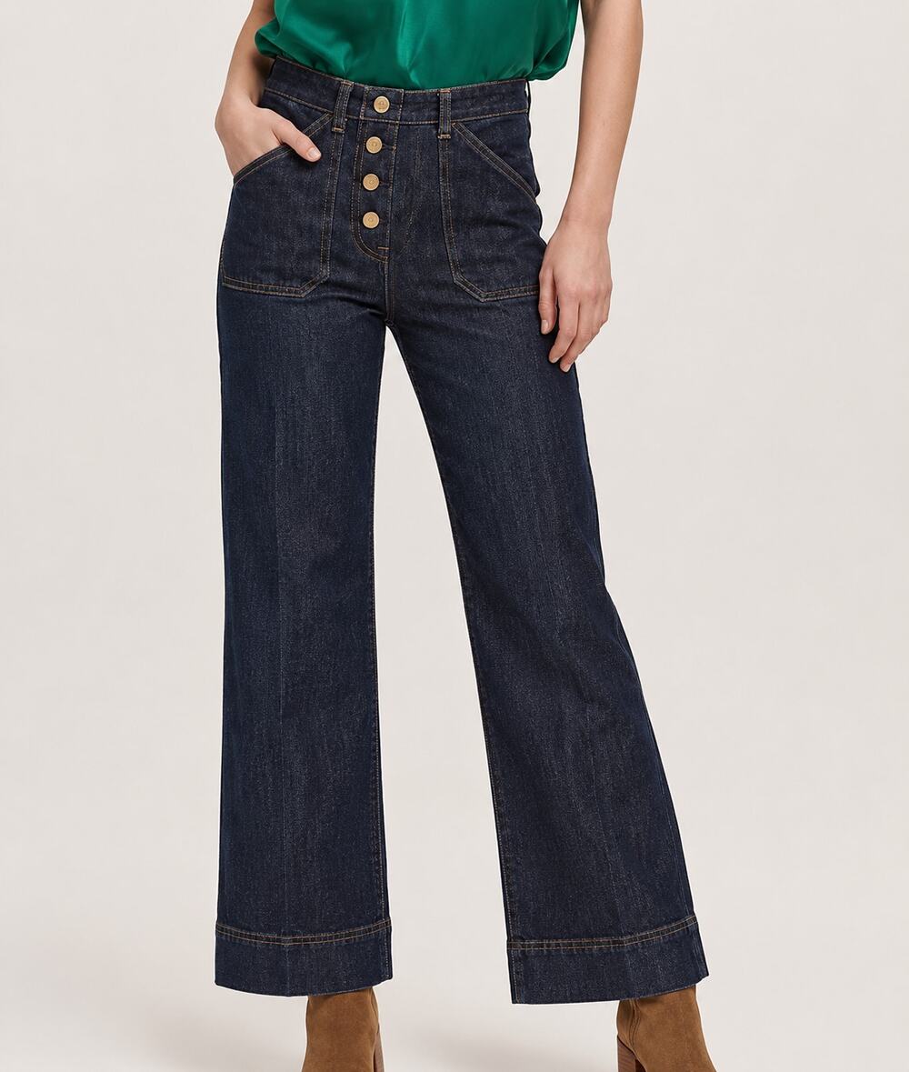 Dear John High Rise Wide Leg Cropped Jeans Dark Wash Button Fly Women's 26 - Picture 1 of 11